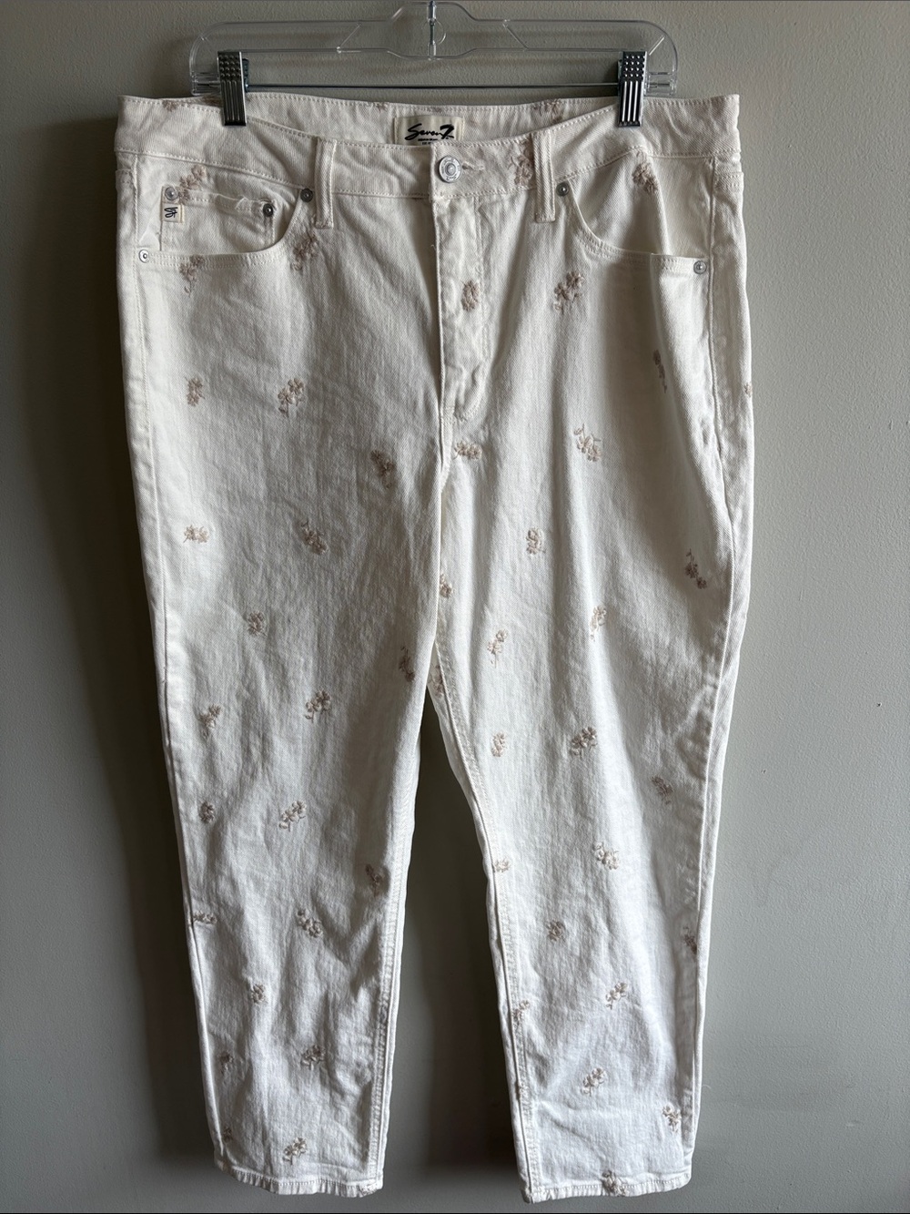 Seven7 White Floral Embroidered Straight Jeans Cottagecore Size 14‎